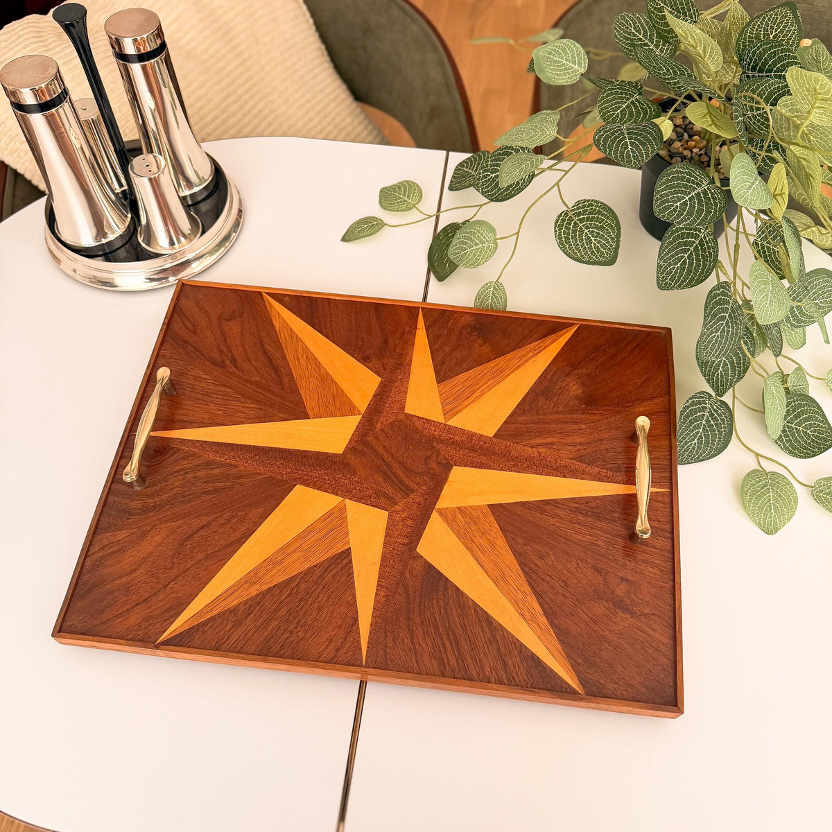Geometric Marquetry Wood Tray