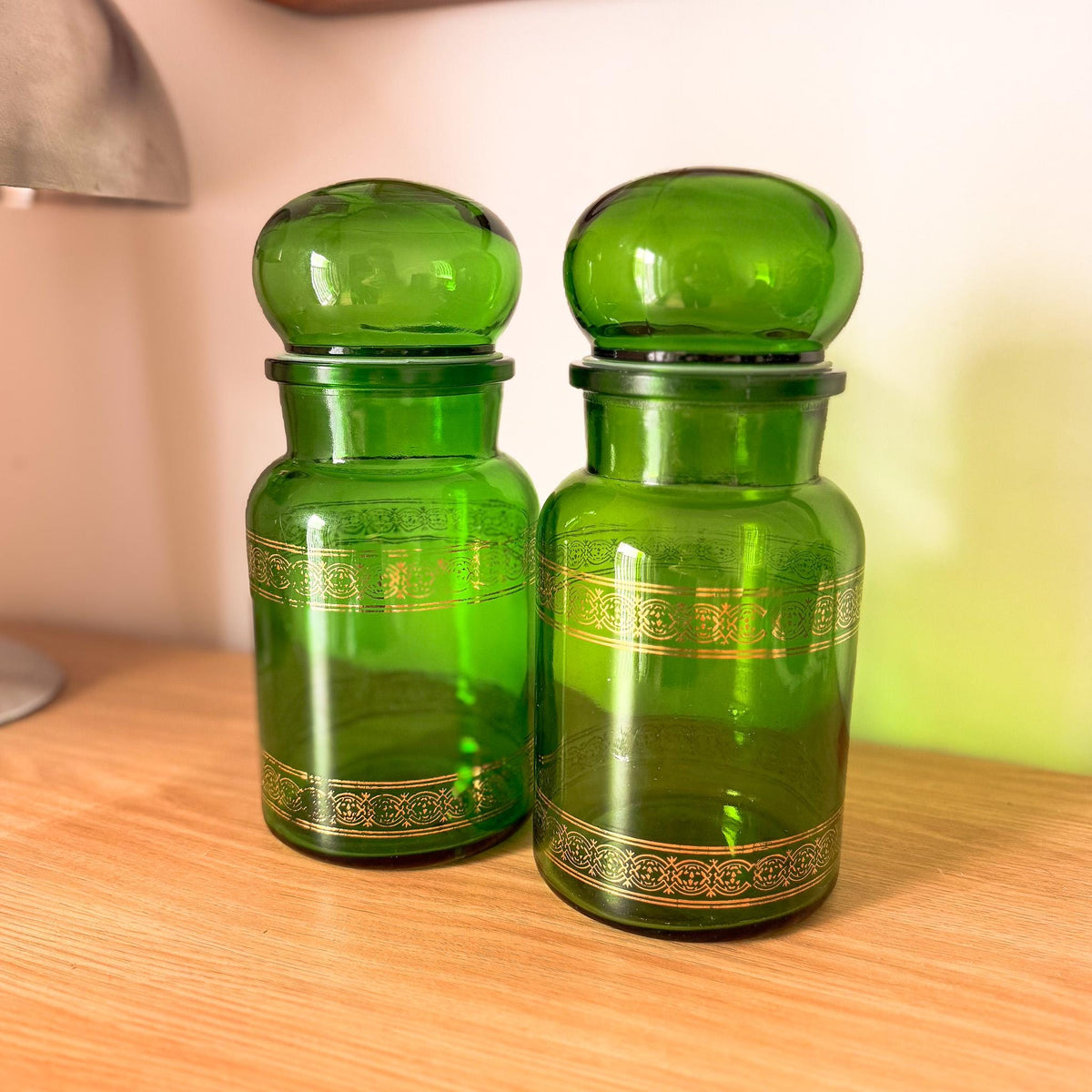 Pair of Belgian Green Glass Apothecary Jars