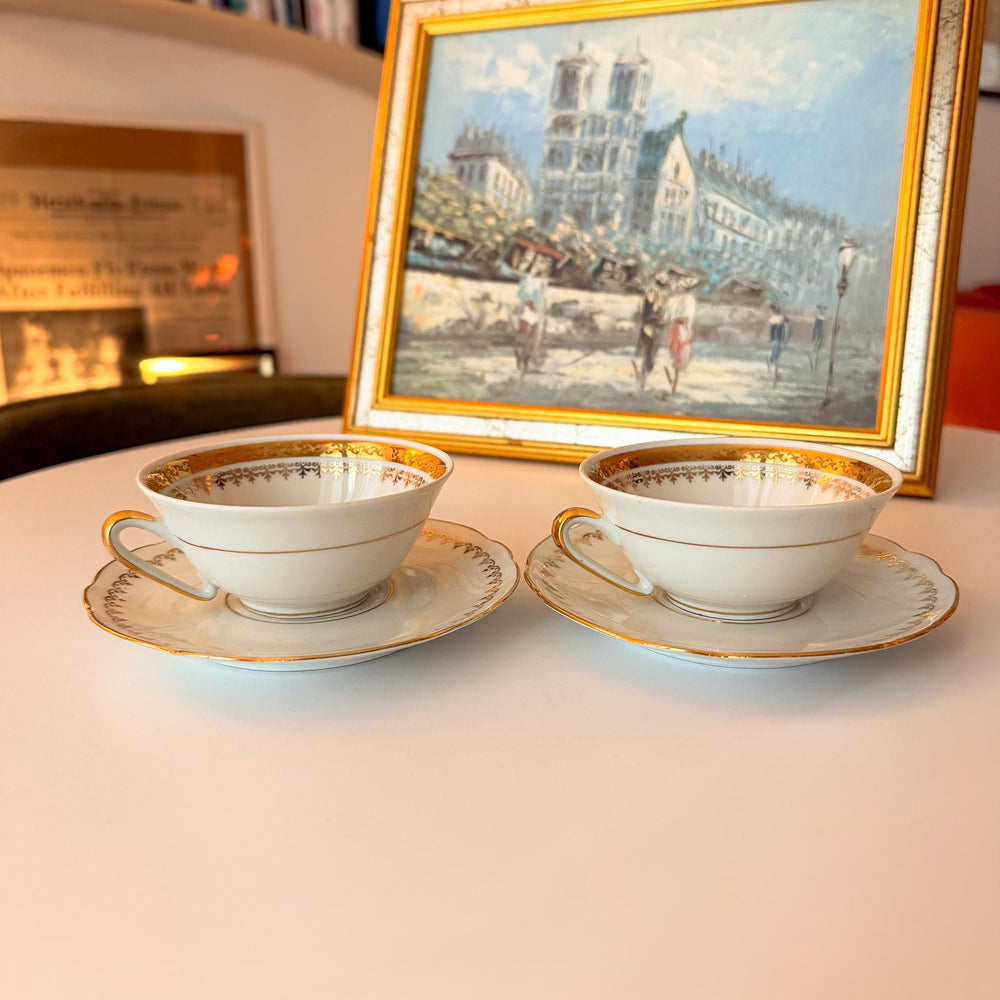French Porcelain Tea Cups & Saucers — Set of 2