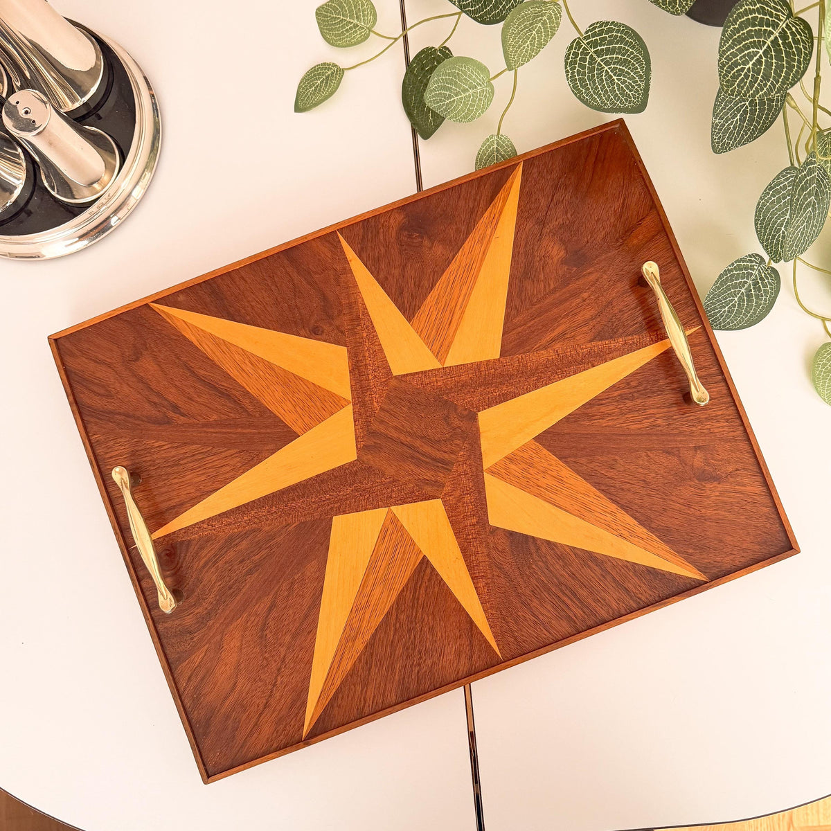 Geometric Marquetry Wood Tray