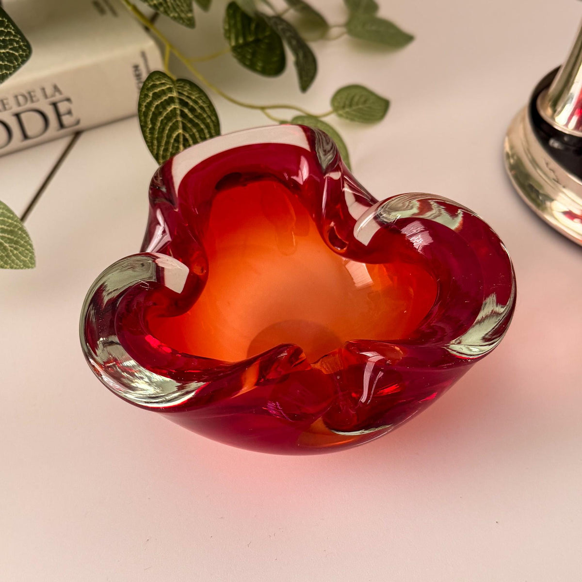 Red & Orange Italian Art Glass Ashtray