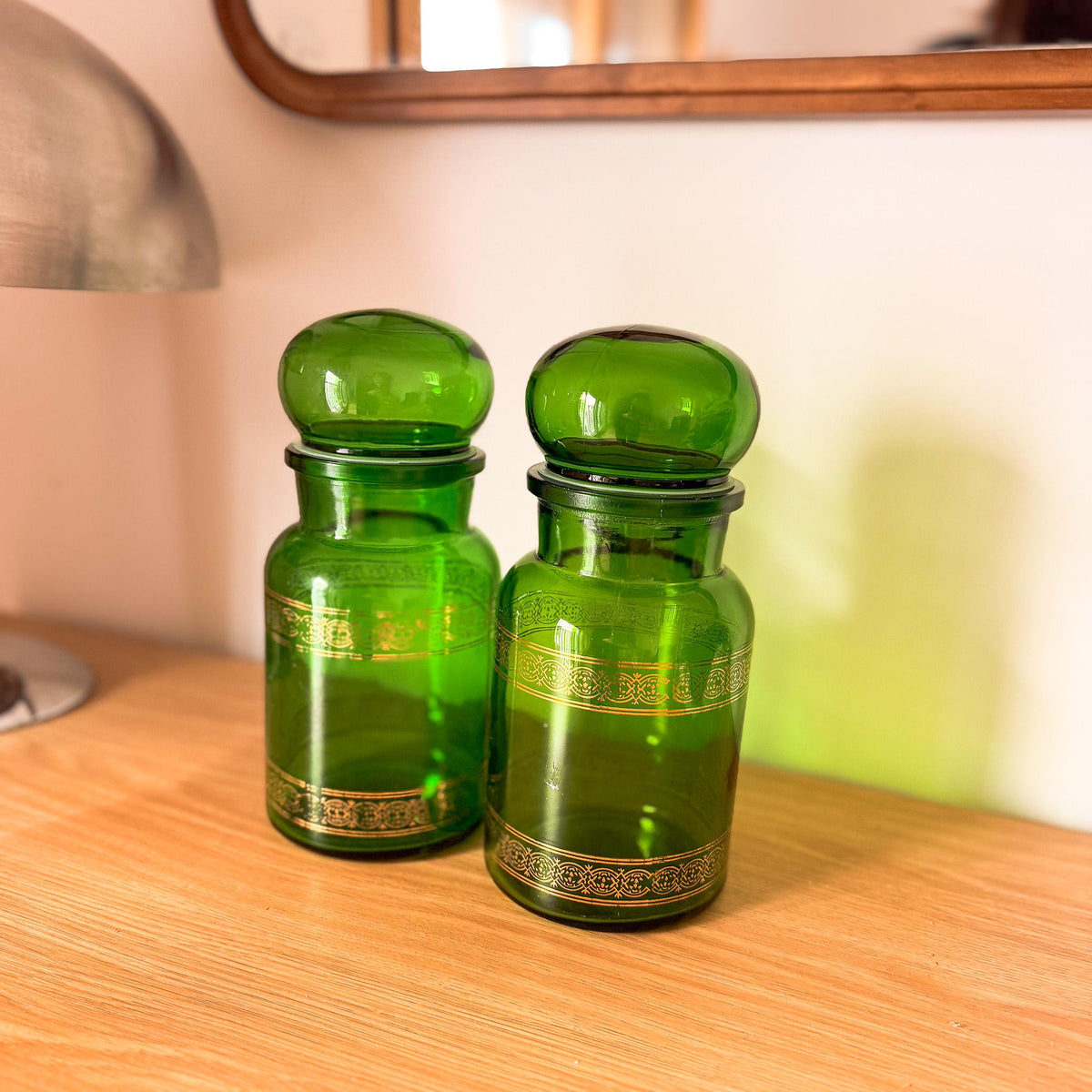 Pair of Belgian Green Glass Apothecary Jars
