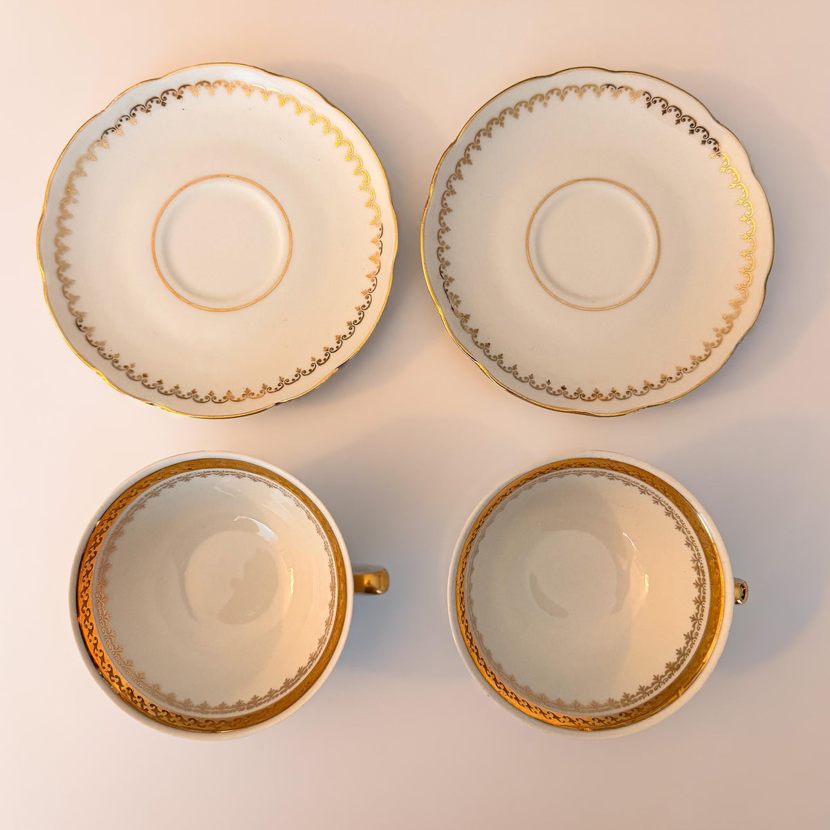 French Porcelain Tea Cups & Saucers — Set of 2