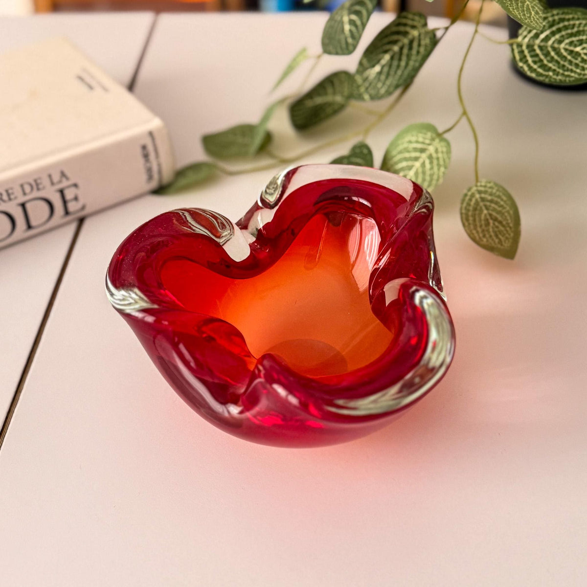 Red & Orange Italian Art Glass Ashtray