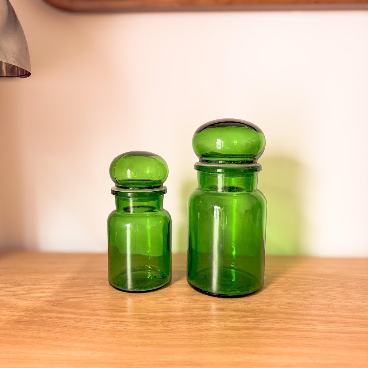Pair of Green Glass Apothecary Jars