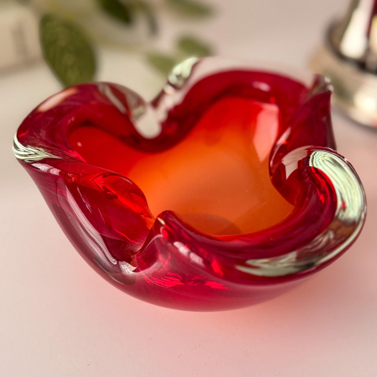 Red & Orange Italian Art Glass Ashtray
