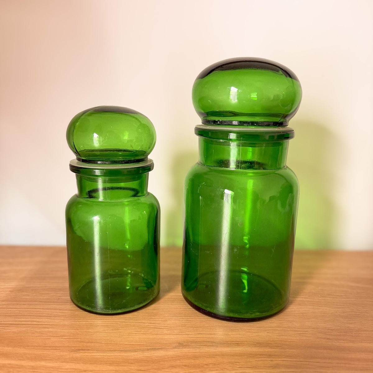 Pair of Green Glass Apothecary Jars