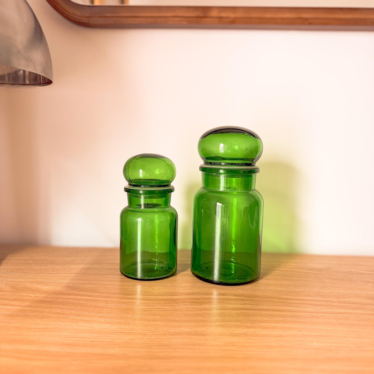 Pair of Green Glass Apothecary Jars