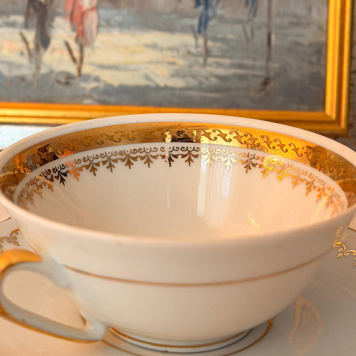 French Porcelain Tea Cups & Saucers — Set of 2