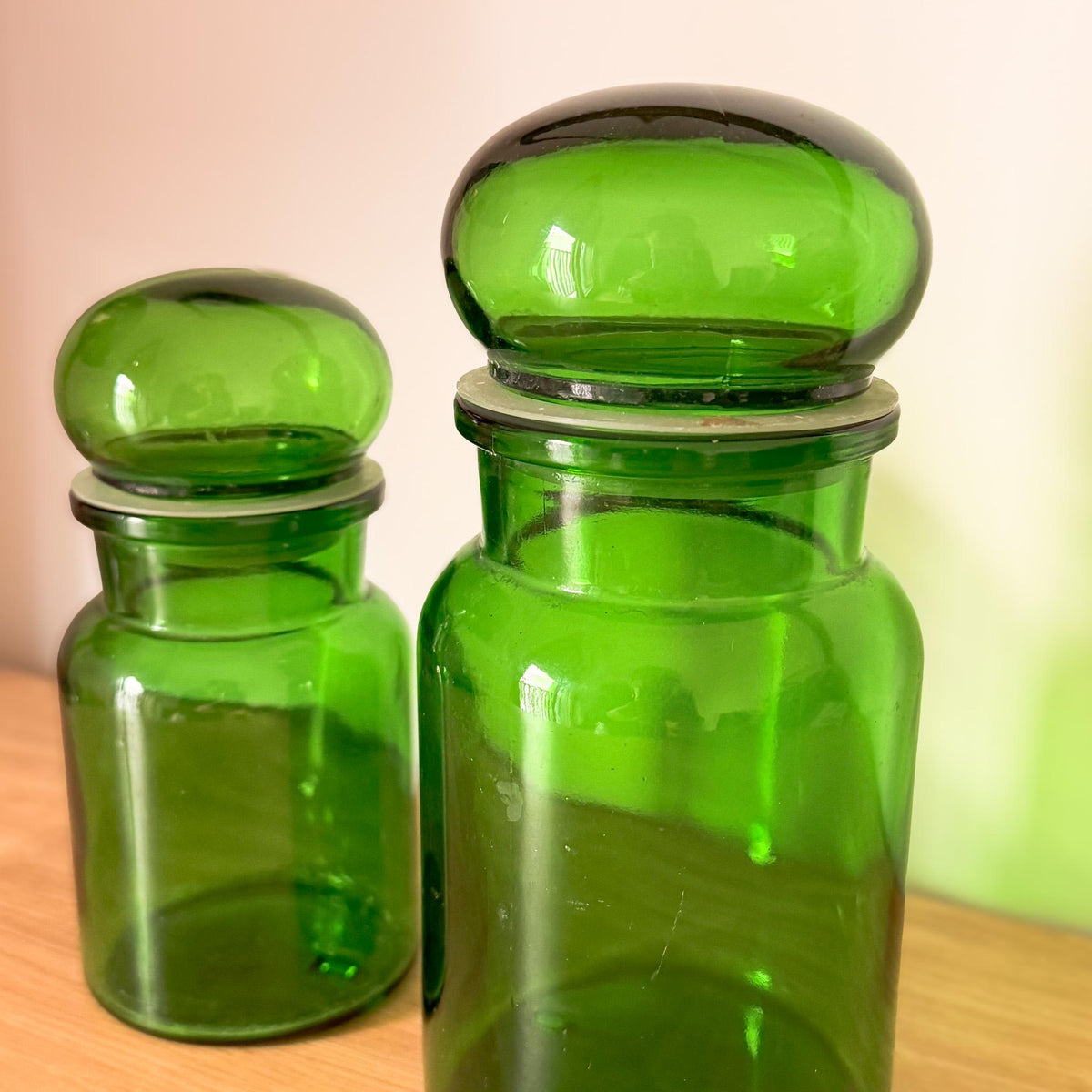 Pair of Green Glass Apothecary Jars