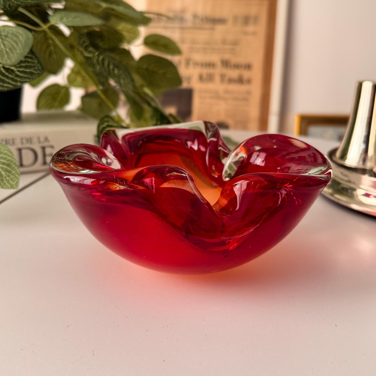 Red & Orange Italian Art Glass Ashtray