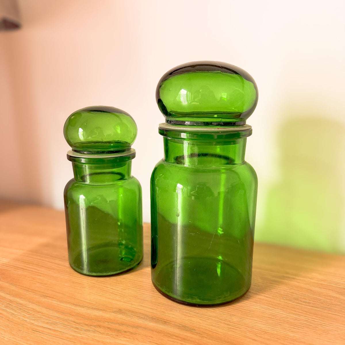Pair of Green Glass Apothecary Jars
