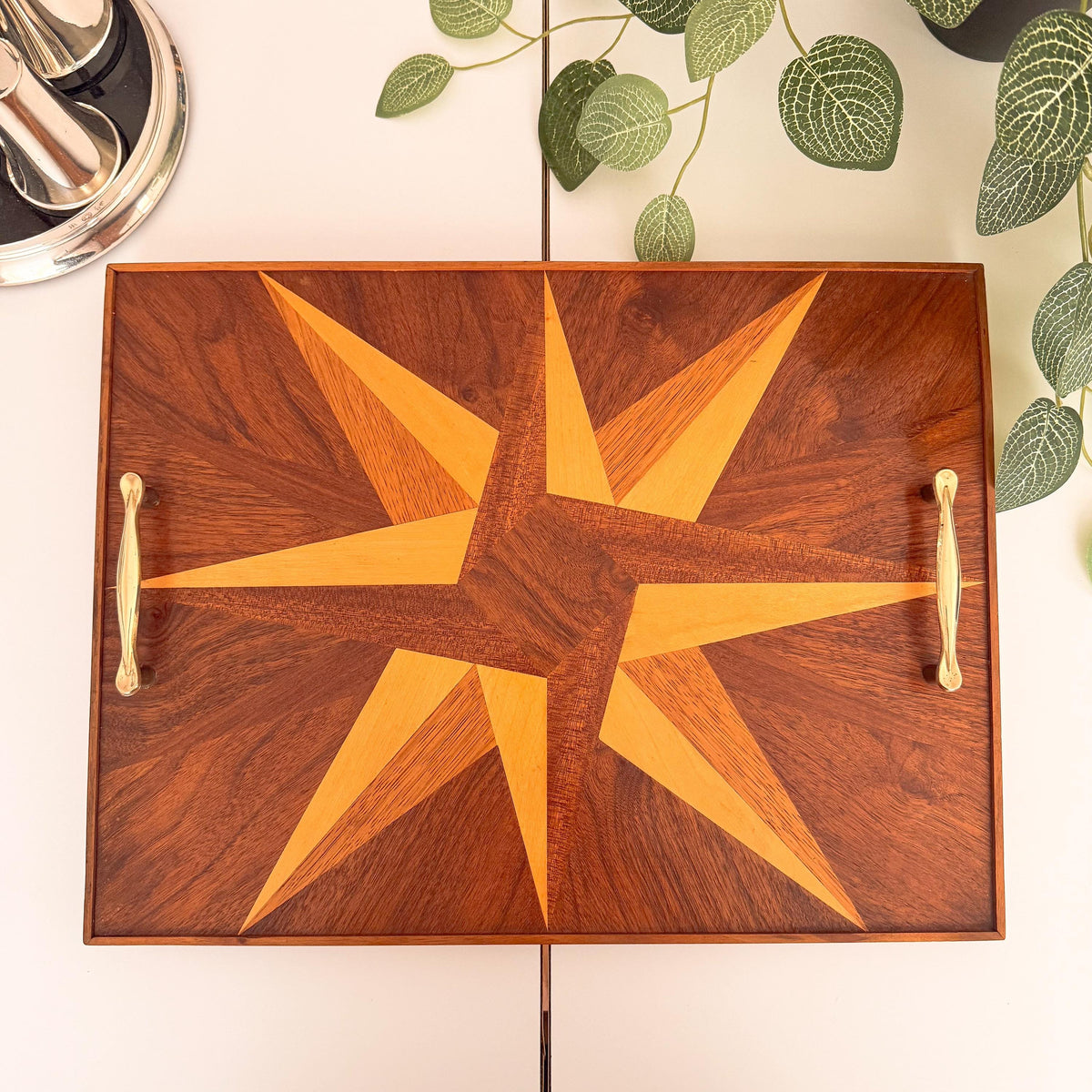 Geometric Marquetry Wood Tray