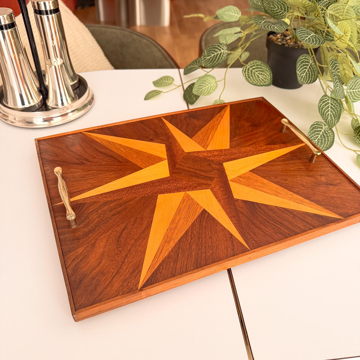 Geometric Marquetry Wood Tray
