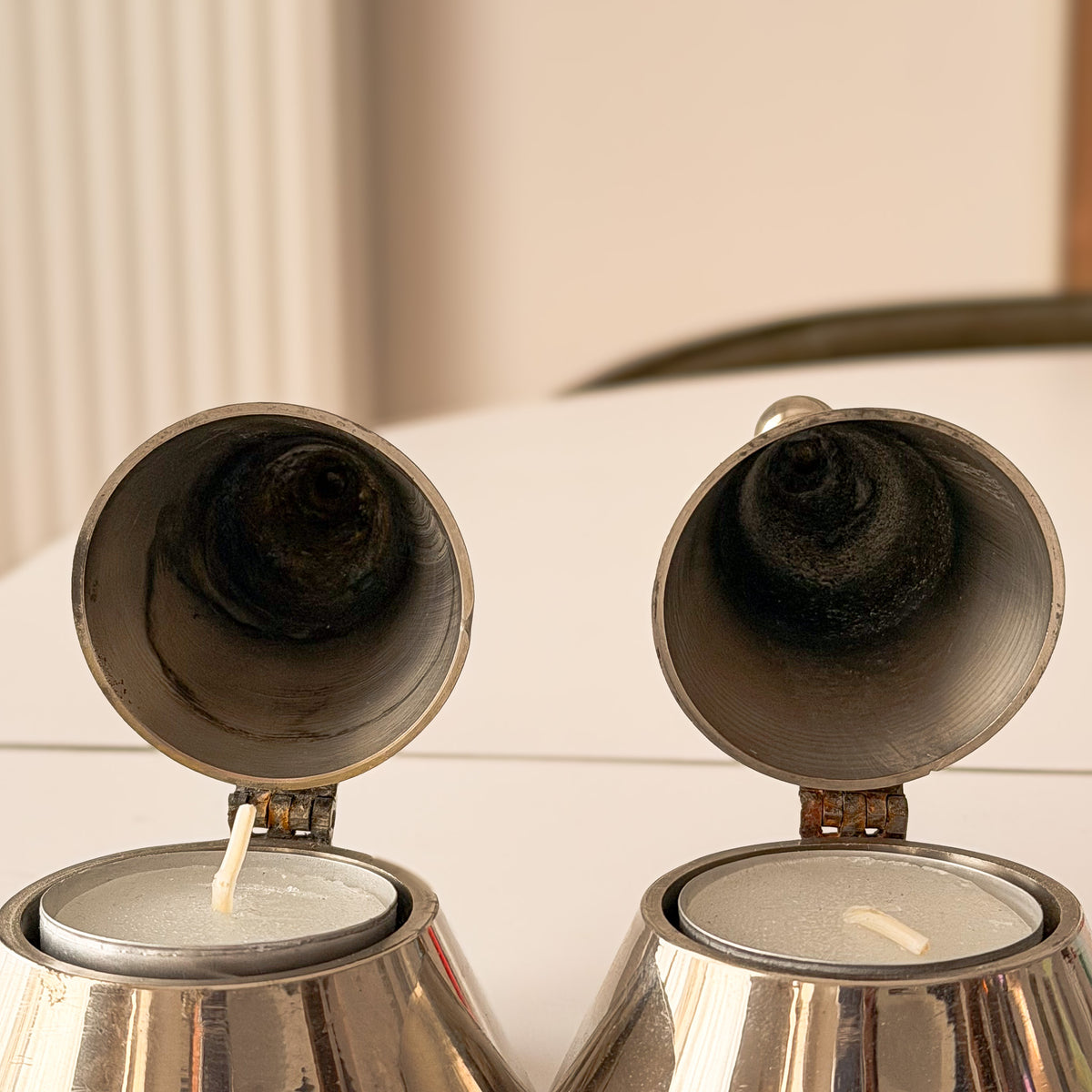 Matching pair of vintage Alessi La Conica silver tone cone tealight holders – photograph 5