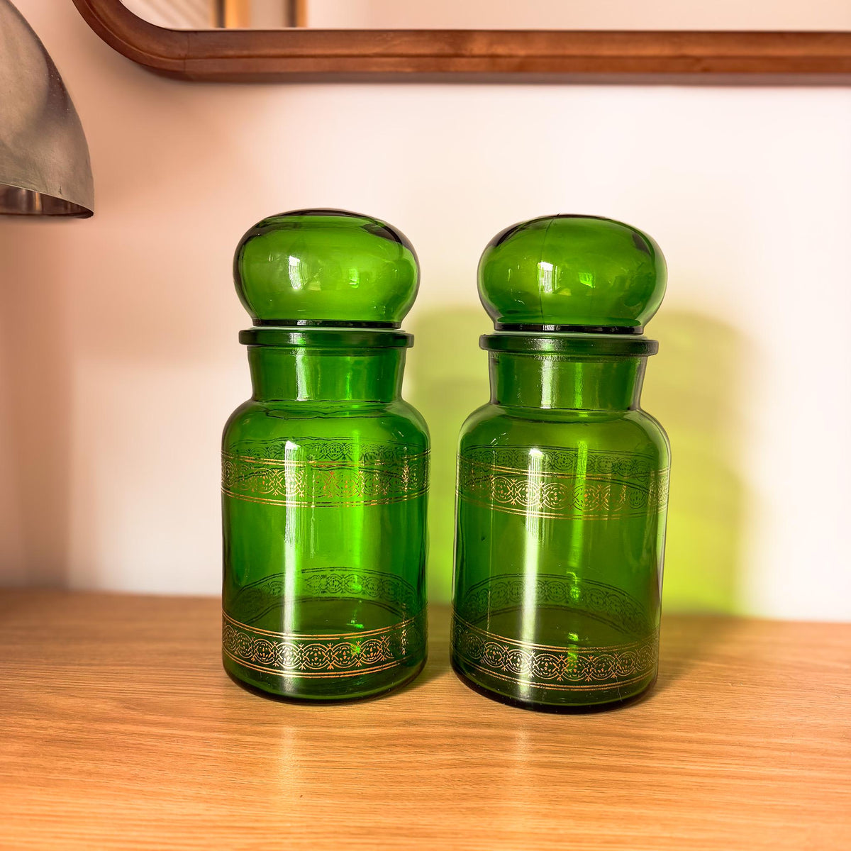 Pair of Belgian Green Glass Apothecary Jars