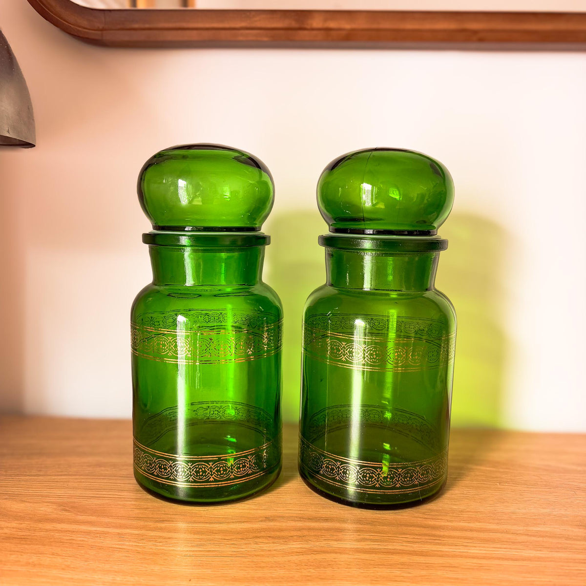 Pair of Belgian Green Glass Apothecary Jars