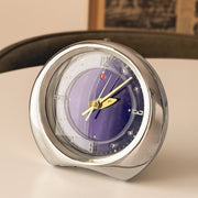 Diamond Shanghai vintage mechanical Space Age alarm clock with midnight blue dial and chrome case – photograph 4