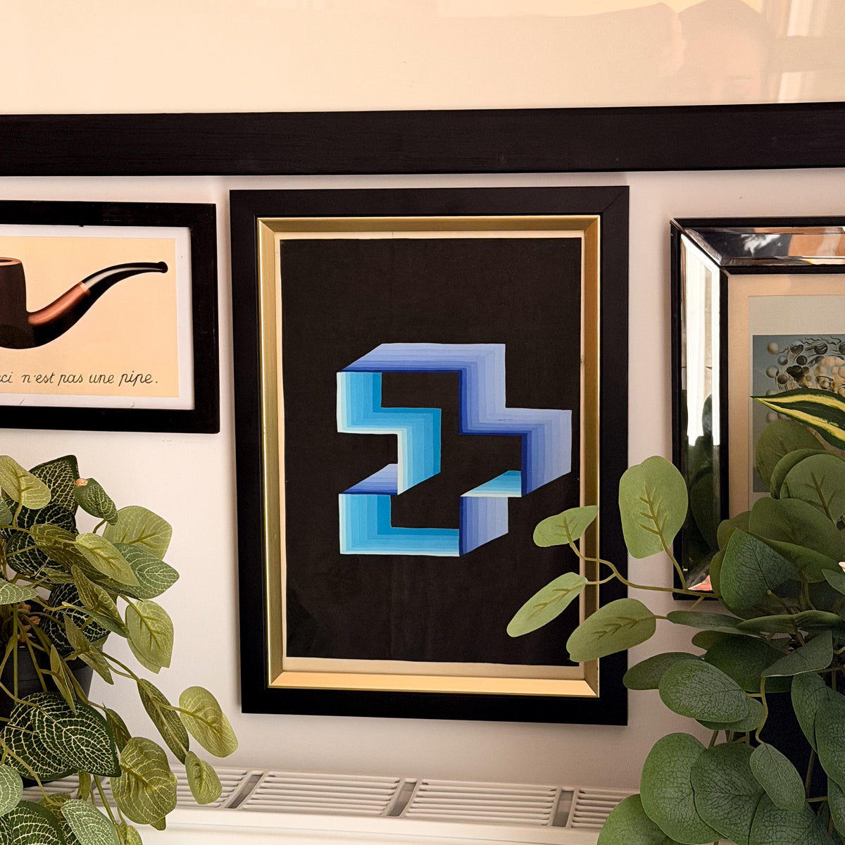 Blue Op Art Geometric Painting