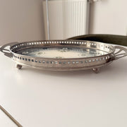 Max Dannhorn antique serving tray metal raised feet and pierced rim side view